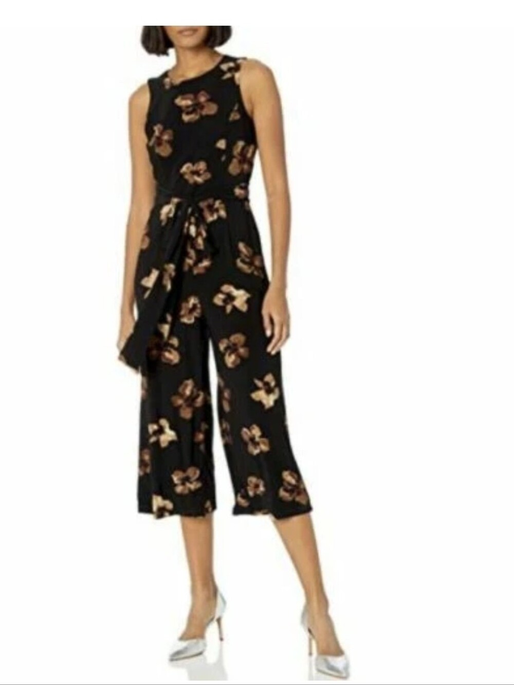 Cropped Floral Wide Leg jumpsuit size 12. Floral. Sleeveless.  Waist Tie